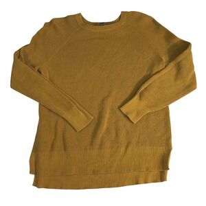 Eddie Bauer Womens S Mustard Yellow Knit Cotton Sweater High-Low Hem Slit